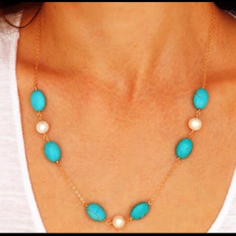 Women's Imitation Pearl ,Turquoise Beads Necklace